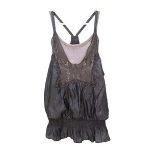 NEW Luna Double Layer Tank Top Blouse Butterfly Mocha Brown Women's Large